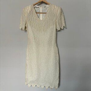 Vintage Laurence Kazar off white beaded dress